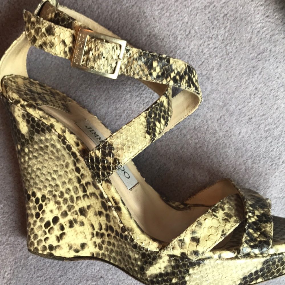 Jimmy Choo wedges sandals snake skin embossed 37